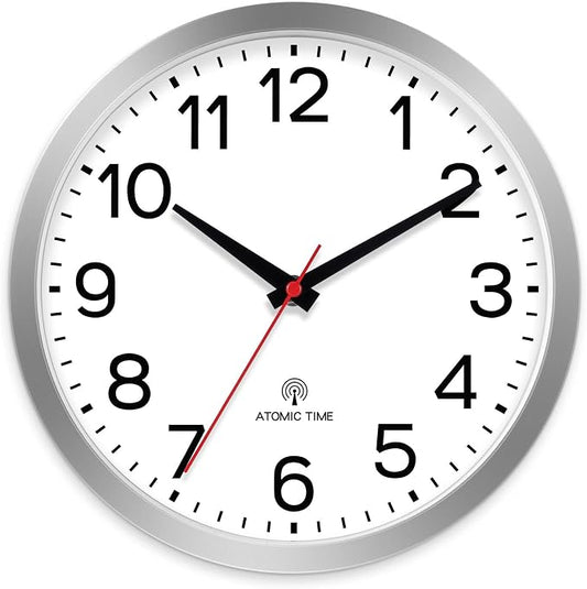 AKCISOT 12 Inch Wall Clock, Battery Operated Analog Clock, Silent Non-Ticking, Ideal for Bedroom, Bathroom, Kitchen, Office and School, Silver