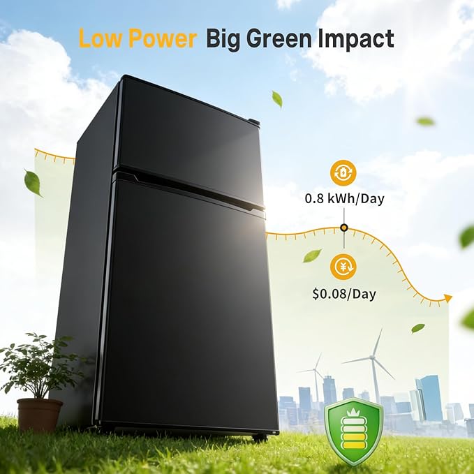 NEWBULIG Mini Fridge with Freezer 3.2 Cu.Ft Small Refrigerator for Office, Dorm, Small Fridge with Adjustable Thermostat, Energy Saving, Dual Door, Black