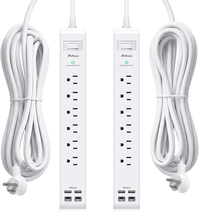 2 Pack Power Strip, Extension Cord 15FT, Surge Protector with 6 Outlets and 4 USB Ports (2 USB C), Flat Plug Overload Protection, Extension Cord with Multiple Outlets, Wall Mount for Home Dorm College