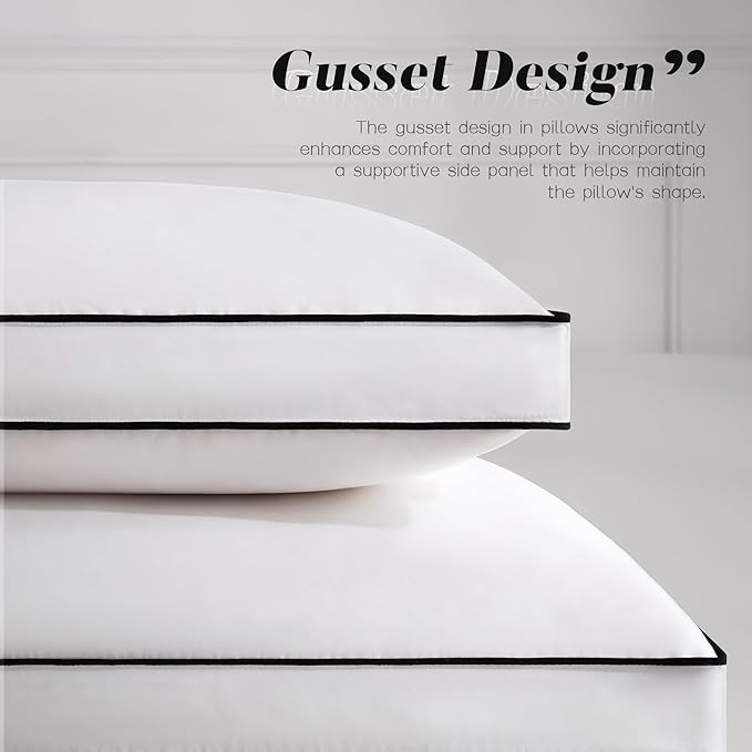DOWNSTORIA Feather Down Pillows Standard Size Set of 2 with Gusset, Luxury Hotel Collection Bed Pillow 2 Pack, Down Surrounded Gusseted Pillows for Sleeping, Firm for Side, Back Sleepers 20x26 in.