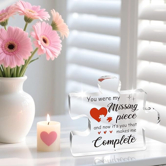 Gifts for Her, Him, Birthday Gifts for Girlfriend, Boyfriend - Puzzle Acrylic Plaque 3.9 x 3.3”, Wedding Anniversary Christmas Valentines Day Gifts for Wife Husband Couple, I Love You Gifts
