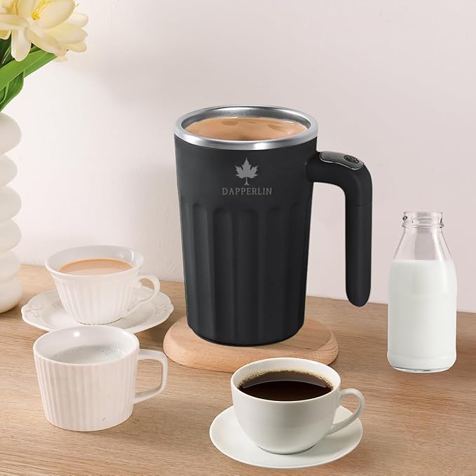 Drink Stirrer,Self Stirring Mug,Self Stirring Coffee Mug,Suitable for Coffee, Milk, Cocoa and Other Beverages (Black, 12 Ounces)