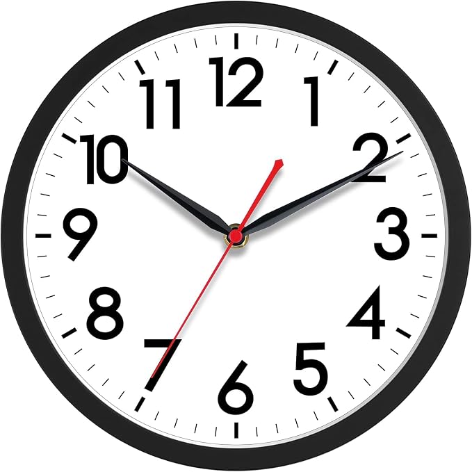 AKCISOT 14 Inch Wall Clock, Battery Operated Analog Clock, Silent Non-Ticking, Ideal for Bedroom, Bathroom, Kitchen, Office and School, Black