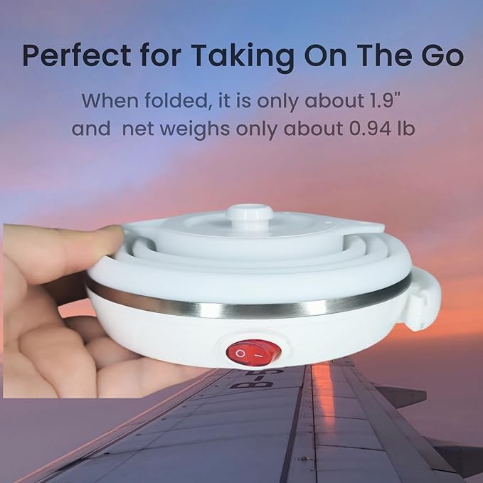 Travel Kettle Electric Collapsible, Portable Electric Kettle Silicone + Paperless Collapsible Coffee Dripper, Travel Pour Over Coffee Maker Single Cup, White