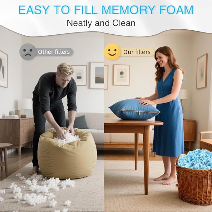 15lbs Shredded Gel Memory Foam Filling for Bean Bag Chair, Real Memory Foam Stuffing for Cooling Pillow, Couch, Pouf Beanbag Chair, Dog Bed, Cushion, Art Crafts
