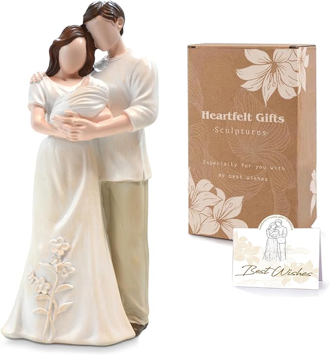 New Mom Gifts for Women - New Parents Gifts for Couples,Gift for First Time Mom Dad,A Family of Three Hand-Painted Figurines for Mothers Day Christmas & Thanksgiving