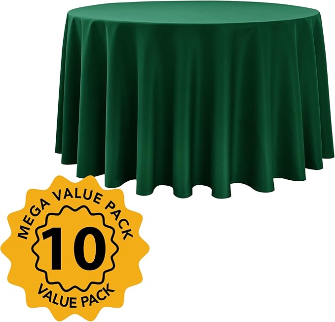 10-Pack Hunter Green Round Tablecloths, 108 Inches, Stain-Resistant Polyester for 4-5 Ft Round Tables - Washable Table Covers for Weddings, Banquets, Birthday Parties, Events