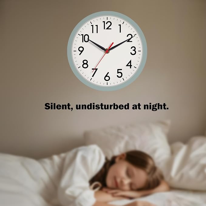 AKCISOT 8 Inch Wall Clock, Battery Operated Analog Clock, Silent Non-Ticking, Ideal for Bedroom, Bathroom, Kitchen, Office and School, Blue Gray