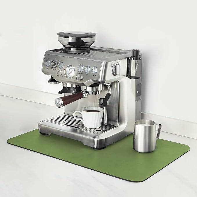 Mimore Coffee Mat - 16x24 Inch Green Bar Mat for Countertop - Absorbent, Hides Stains, Rubber Backed - Dish Drying Mat Fits Under Coffee Maker, Espresso Machine