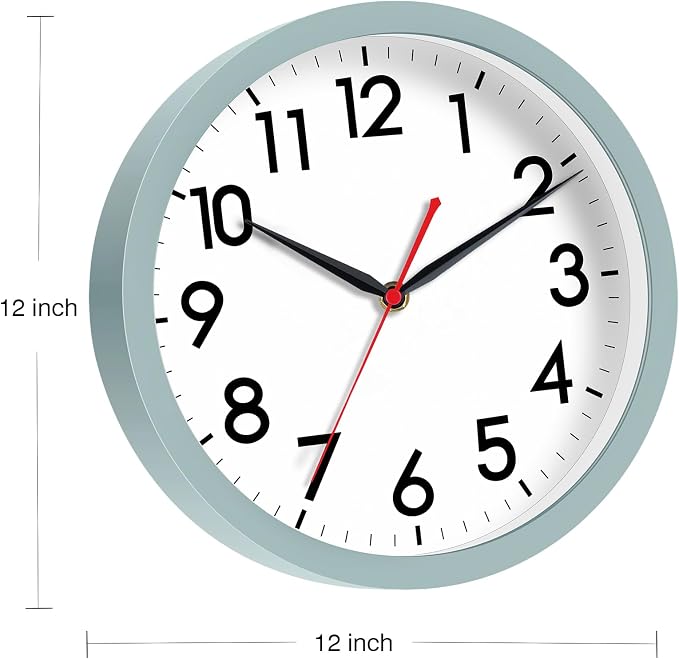 AKCISOT 12 Inch Wall Clock, Battery Operated Analog Clock, Silent Non-Ticking, Ideal for Bedroom, Bathroom, Kitchen, Office and School, Blue Gray