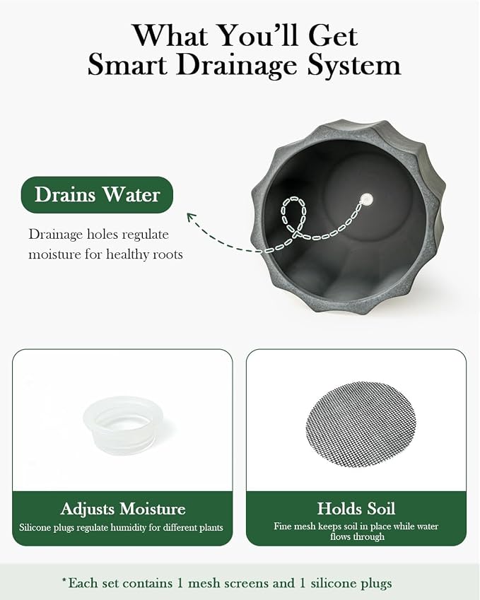 10 Inch Plant Pot – Ceramic Planter with Drainage Hole & Removable Drain Plug, Decorative Flower Pot for Indoor Outdoor Plants, Modern Round Large Planter, Grey