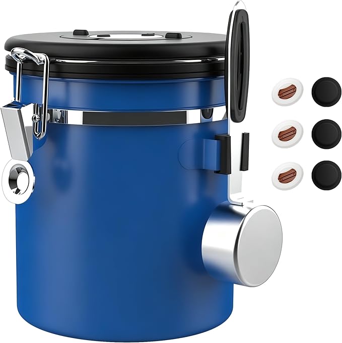 ShanSon Coffee Canister Airtight Coffee Container Stainless Steel Coffee Bean Storage Container with Scoop Coffee Canister for Beans Grounds Sugar Flour Tea Cereal,16OZ,Blue