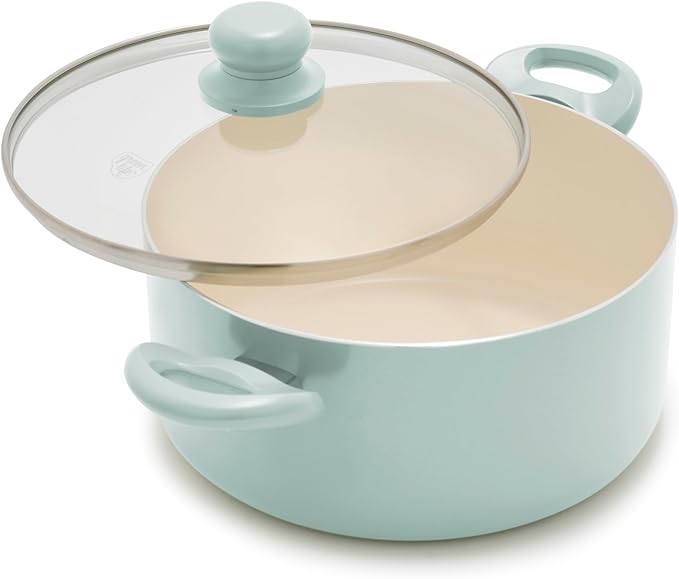 GreenLife 5QT Ceramic Nonstick Stockpot with Lid, Mint Green | PFAS-Free Nonstick Coating, Casserole Pot, Soup Pot, Pasta Pot, Induction Ready, All Stovetop Compatible, Dishwasher Safe