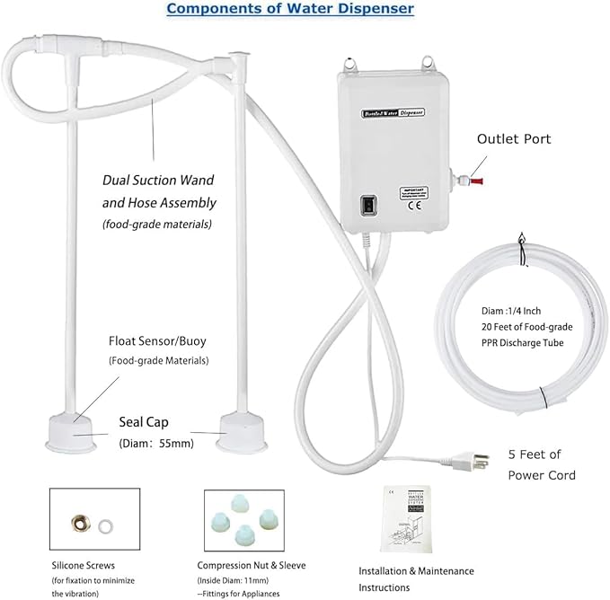 Bottled Water Dispenser Pump System Double-Tube for Refrigerator,Water Pump for 5 Gallon Jug Power 45PSI for Kitchen,110V Electric Drinking Water Dispensing Bottle for Ice Coffee Tea Maker