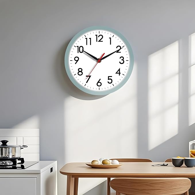 AKCISOT 8 Inch Wall Clock, Battery Operated Analog Clock, Silent Non-Ticking, Ideal for Bedroom, Bathroom, Kitchen, Office and School, Blue Gray