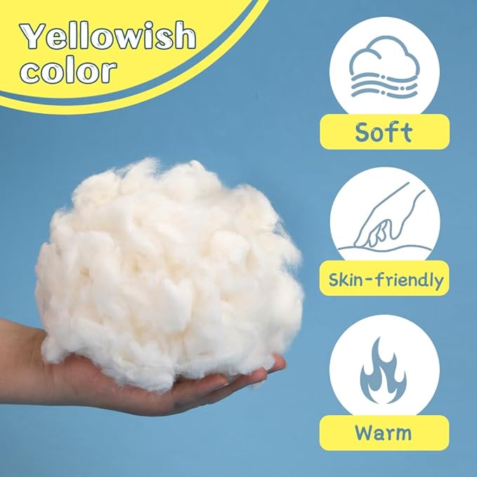 10.58oz Combed Cotton Filling, High Resilience Cotton Stuffing, Premium Pillow Stuffing for Cushions Crochet DIY Crafts, Stuffed Animals