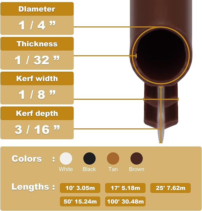 Window Weatherstrip Seal 1/4" Bulb Bubble Kerf Mount Bulb Gasket Window Weather Stripping Kerf - 4 Colors and 5 Length Options (25', Brown)