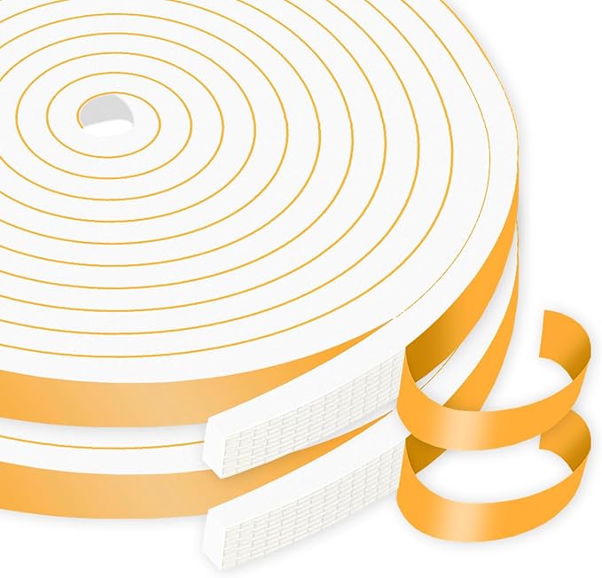 Weather Stripping Door Seal Strip,Front Door Weather Stripping,Insulation Tape for Door Frame,Window,Air Conditioner (White,1/2 in x 1/4 in x 52Ft)