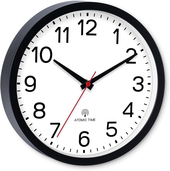 AKCISOT 10 Inch Wall Clock, Battery Operated Analog Clock, Silent Non-Ticking, Ideal for Bedroom, Bathroom, Kitchen, Office and School, Black