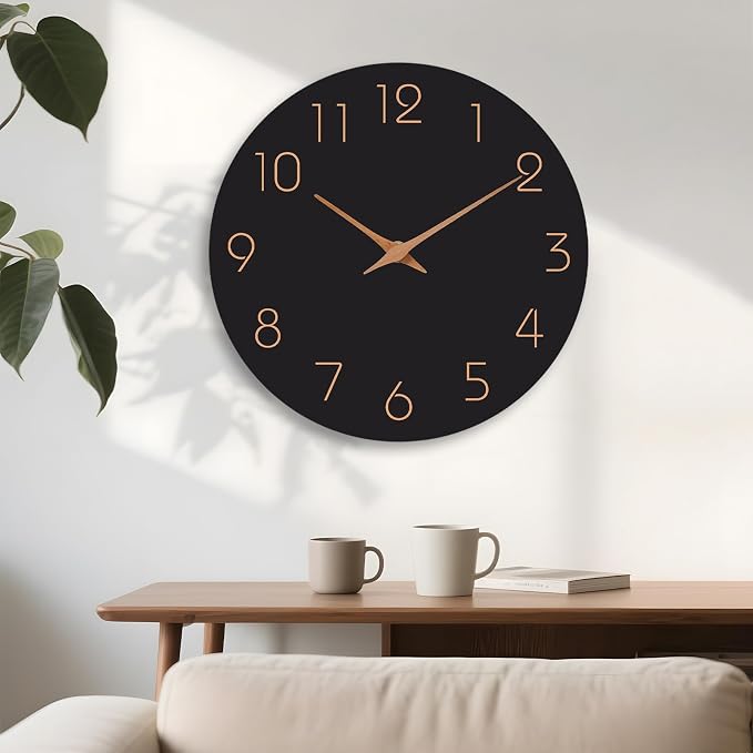 Mosewa Large Wall Clock 18 Inch Black Battery Operated Silent Non Ticking Simple Minimalist Rose Gold Numbers Clock Decorative for Bedroom Living Room Kitchen Home Office