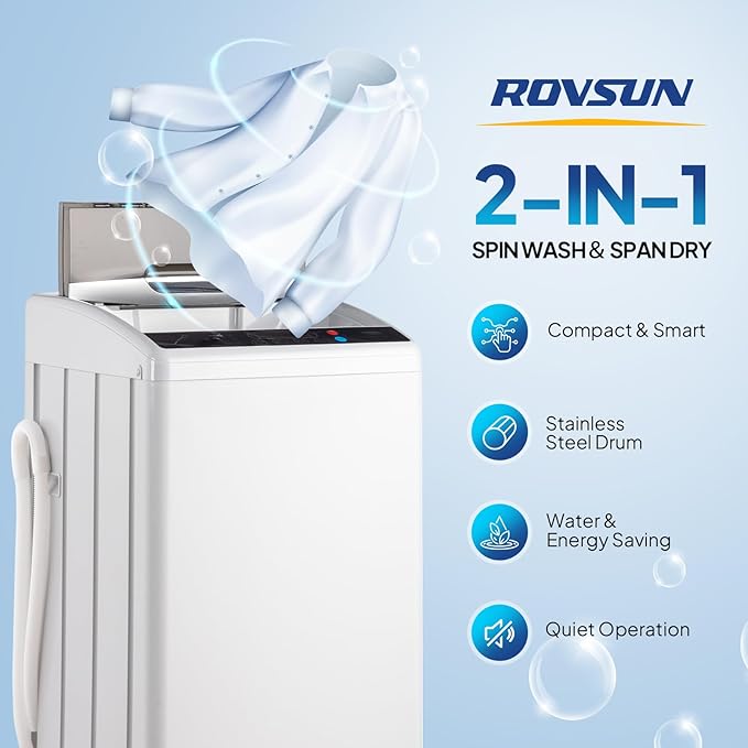 ROVSUN 25LBS Portable Washing Machine, Full-Automatic Electric Laundry Machine with Stainless Steel Drum, Compact Washer and Spin Dryer Combo with Drain Pump for Home, Apartment