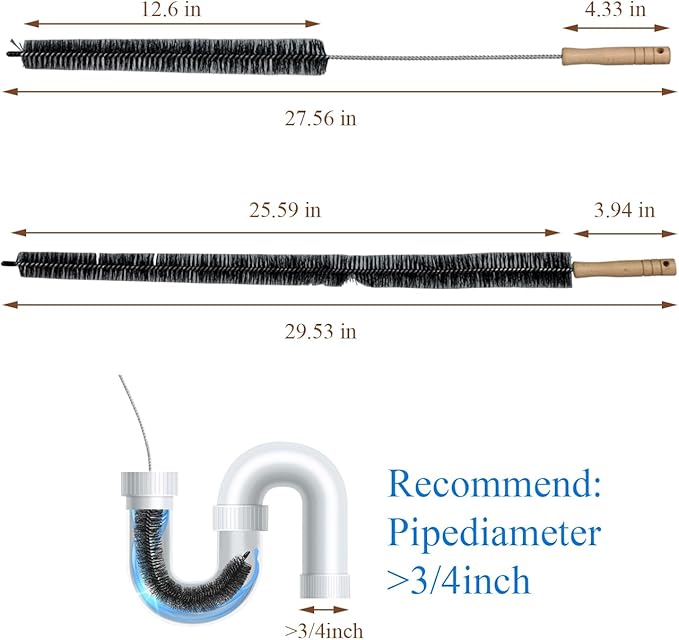 2 Pack Dryer Vent Cleaner Kit - Long Flexible Lint Brush for Dryer Vents, Refrigerator Coils, and Radiators - Household Cleaning Supplies (2, 1 Short+1 Long)