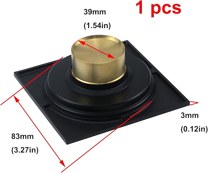 Antrader Odor-Proof Floor Drain, Copper Bathroom Tile Insert Shower Drainer with Removable Strainer Cover, 4-inch Square Anti-Clogging for Kitchen Balcony Garage, Matte Black
