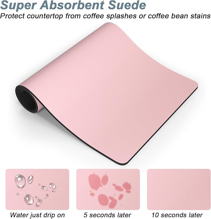 Rnivvi Coffee Mat, 16" x 24" Coffee Bar Mats for Espresso Machine Station Accessories and Organizer, Hide Stain Rubber Backed Absorbent Dish Drying Pad for Kitchen Counter, Cute Bar Decor Pad, Pink