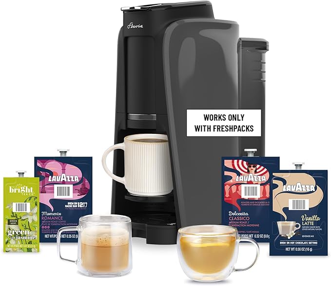 Flavia Aroma Brewer - Coffee Machine, Makes Coffee, Lattes, Tea, and other Hot or Iced Beverages with Single-Serve Freshpacks, Multiple Brew Sizes, Grey, Works ONLY with Flavia Freshpacks.