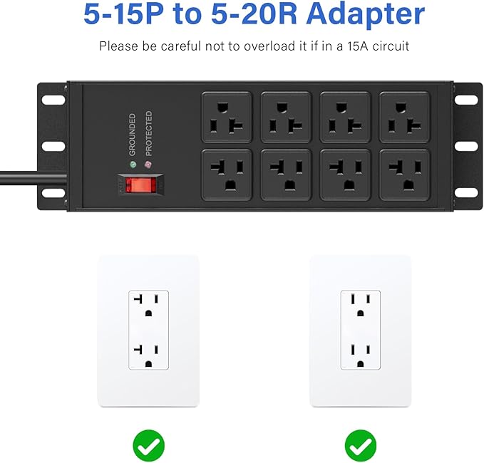CCCEI Heavy Duty Power Strip Surge Protector 20 AMP Switch, 12 Gauge Extension Cord with Multiple Outlets, Industrial, Shop, Garage High Amp Wall Mount Electric Extender. 25FT, Black.