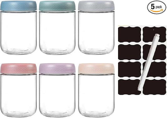 Glass Jars with Plastic Lids [Set of 6], Canisters with Airtight, Glass Food Storage Containers for Coffee, Sugar,Tea, Candies, Cookies