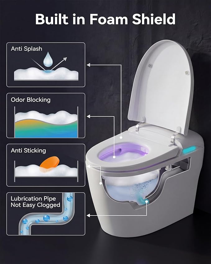 TOTTE Smart Toilet with Bidet Built-in, Automatic Lid, Heated Seat & Dryer, ADA Comfort Height Bidet Toilet, Foam Shield, Night Light, Instant Warm Water, Built-in Aroma System for Modern