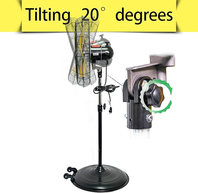 HiCFM 20 inch Pedestal Fan, 50° Tilting 3-Speed 5000 CFM High Velocity Stand Up Fan with 1/5 Powerful Motor for Commercial Industrial Warehouse Gym Garage - UL Listed, 2 Pack
