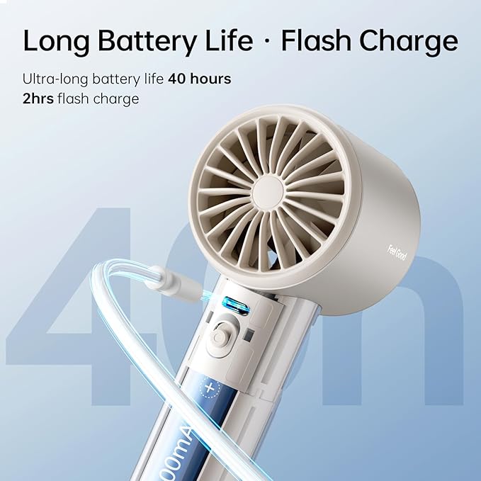 JISULIFE Portable Fan Pro1S 2026, 40Hrs Max Cooling Personal Handheld Fan with LED Display,Metal Shell,9700RPM Powerful,5000mAh battery,Travel Essentials Gifts for Women, Men-Light Brown