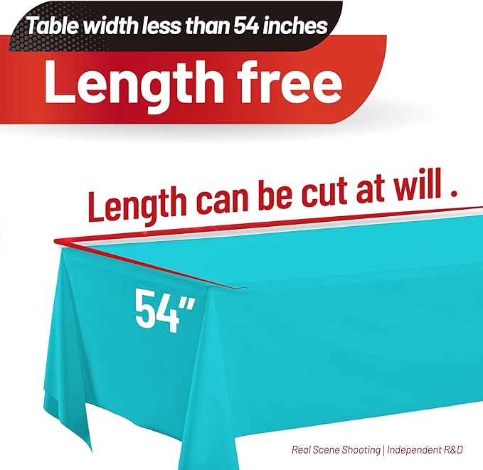 Plastic Table Cloth, 110 Ft X 54 In Disposable Tablecloth Light Blue Tablecloth Premium PEVA Plastic Table Cloth Disposable with Any Cut Sliding Cutters for Picnics, Parties, Birthdays, Festivals