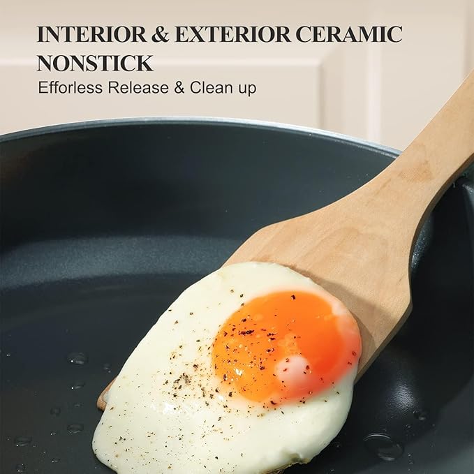 PRICUSIS Nonstick Pots and Pans Set, 9 Pieces Non Toxic Ceramic Nonstick Cookware, Healthy Omelete/Egg Skillet, Healthy Frying Pan, PTFE PFOA & PFAS Free, Induction Compatible, Blueberry Gray