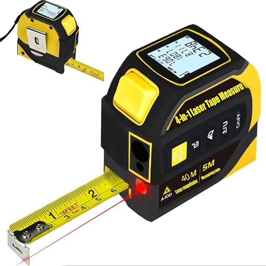 tape measure 4-in-1 laser Digital Measuring Tape & 40m/131ft Laser Distance Meter & with 16ft/5m & Crosshair markings & Dual-axis electronic level,Display On Backlit LCD Screen