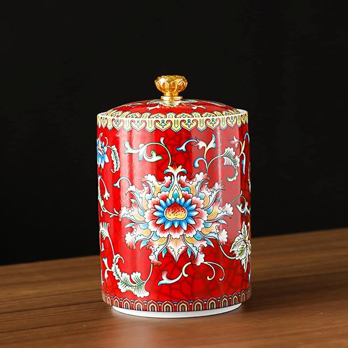 Enamel Ceramic Tea Caddy Tea Canister Tea Storage Container Tins Jar with Airtight Lid Water-proof Tank for Tea, Coffee, Herb, Sugar, Spice, Nuts