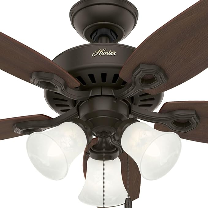 Hunter 42 inch Indoor Ceiling Fan with LED Lights - Bronze Ceiling Fan with Pull Chain, For Bedroom or Living Room, Standard Mount, No Remote, 5 Blades, Includes Bulbs - Builder 52107, New Bronze