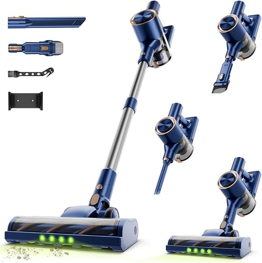 Cordless Stick Vacuum Cleaner - Rechargeable,40Kpa Powerful Suction Vacuum for Home,45Mins Runtime,Detachable Battery,Anti-Tangle, 8 in 1 Lightweight Vacuum for Pet Hair Carpet Hardwood, Blue