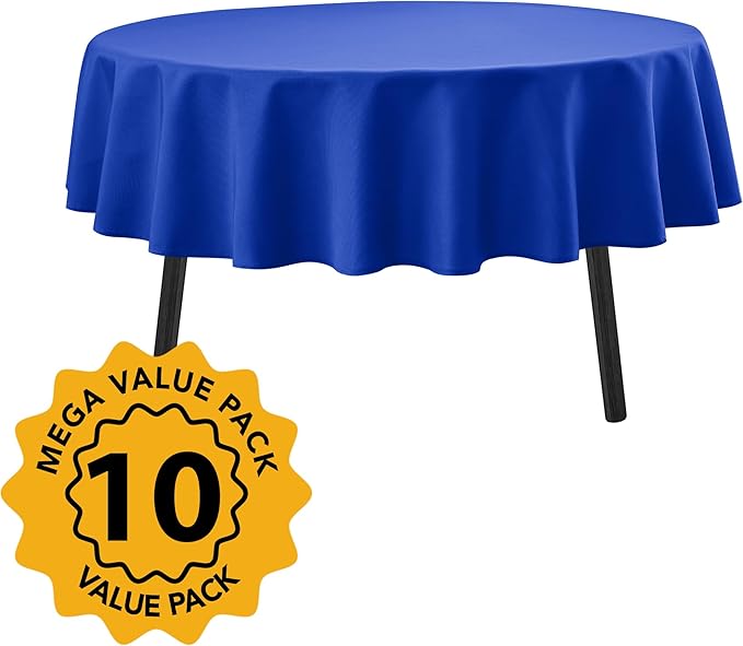 10-Pack Royal Blue Round Tablecloths, 70 Inches, Stain-Resistant Polyester for 3-4 Ft Round Tables - Washable Table Covers for Weddings, Banquets, Birthday Parties, Events