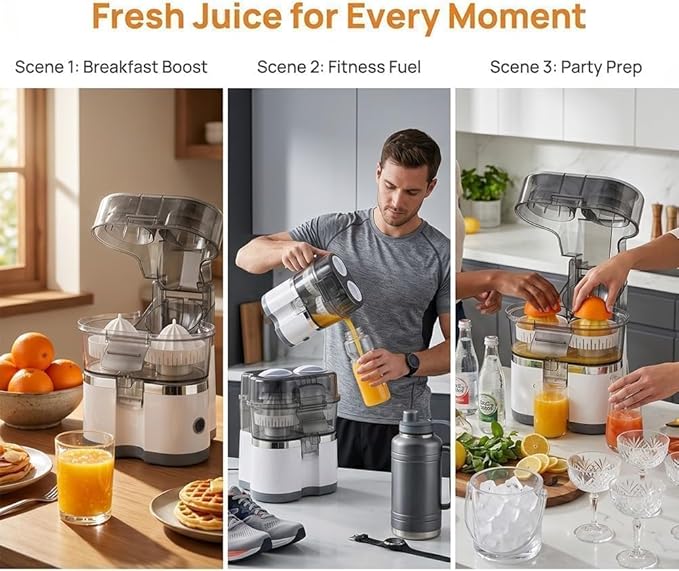 Dual-Head Automatic Citrus Juicer, 2026 New Detachable Dual-Head Electric Citrus Juicer with Built-in Cutter and Cleaning Brush, Electric Orange Juicer Machine for Kitchen (Black)