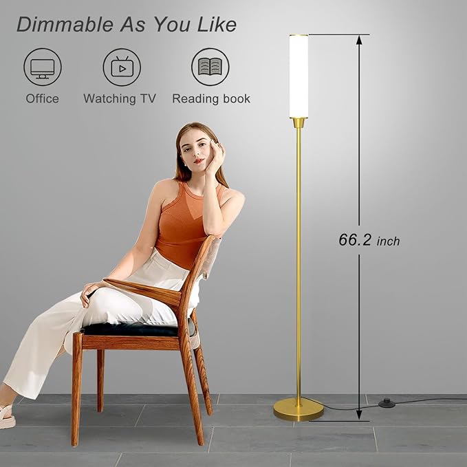 Nukanu Floor Lamp with Remote Control,Bright Floor Lamps for Living Room/Bedroom/Office, Stepless Adjustable 3000K-6000K Colors and 10-100% Brightness,Standing Light with Foot Switch (Brass Gold)