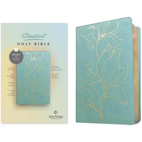 NLT Student Bible, Thinline Reference, Filament-Enabled Edition (Leatherlike, Tropical Iris Teal Blue, Red Letter) - Imitation Leather