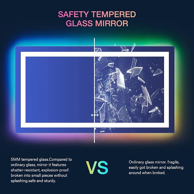 LOAAO 55"X30" RGB LED Bathroom Mirror with Lights, Anti-Fog, Dimmable, Lighted Bathroom Vanity Mirror, Multiple Light Modes, RGB Backlit + Front Light, Memory Function, Tempered Glass, ETL Listed
