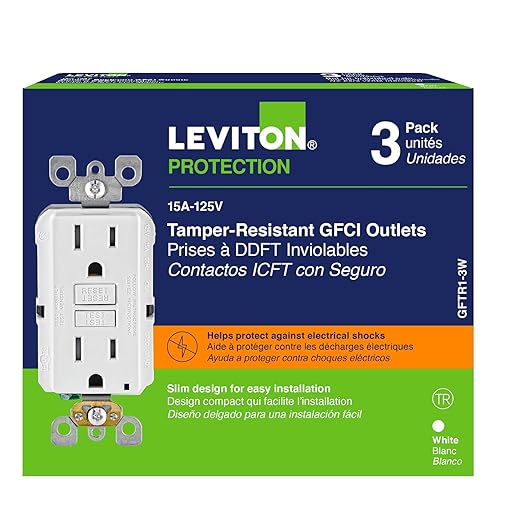Leviton Smartest Self-Test SmartlockPro Slim GFCI Tamper-Resistant Receptacle with LED Indicator,GFTR1-3W,White,3 Count (Pack of 5)