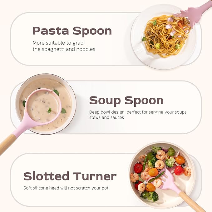 Astercook Kitchen Utensils set, 39 PCS Silicone Cooking Utensils Set with Wooden Handle, 446°F Heat Resistant Food Grade Utensil Sets, BPA Free Kitchen Gadgets Tools Set for Mothers Day Gifts