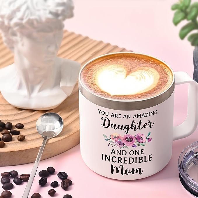 Lifecapido Daughter in Law Gifts from Mother in Law, 14oz Insulated Coffee Mug, Birthday Christmas Mothers Day Gifts for Daughter in Law, Cream