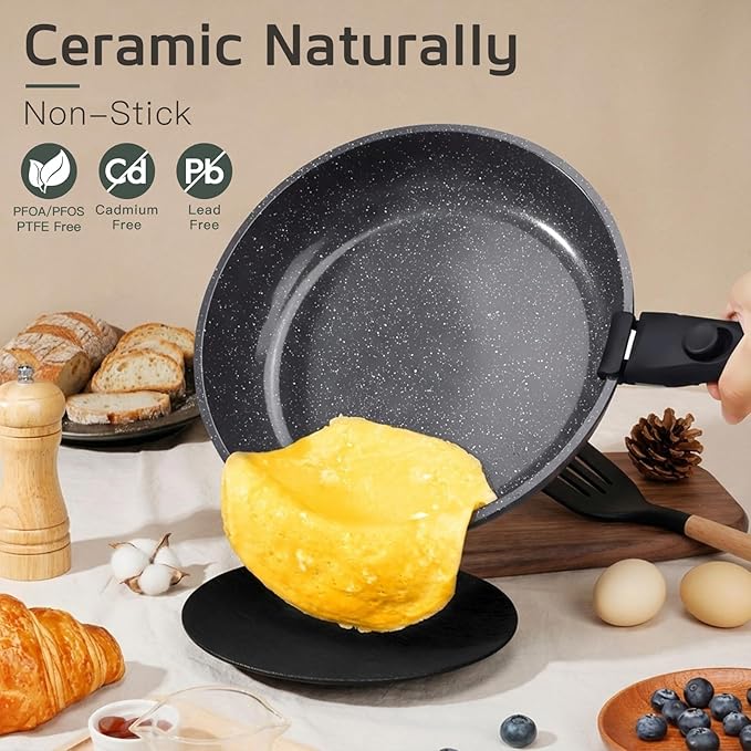GiPP Ceramic Pots and Pans Set Non Stick, Nonstick Detachable Handle Cookware Sets, Healthy Non Toxic PFAS PFOA & PTFE Free, Dishwasher ＆Oven Safe, Induction Kitchen Pot and Pan, 17 Piece Gray