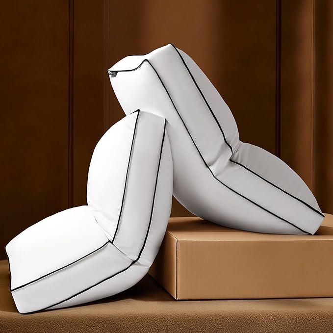 Soft Thin Goose Feather Down Pillows Standard Size Set of 2, Flat Down Surrounded Hotel Collection Bed Pillow with Gusset, 2 Pack, Plush for Stomach, Back Sleepers 20x26 in.